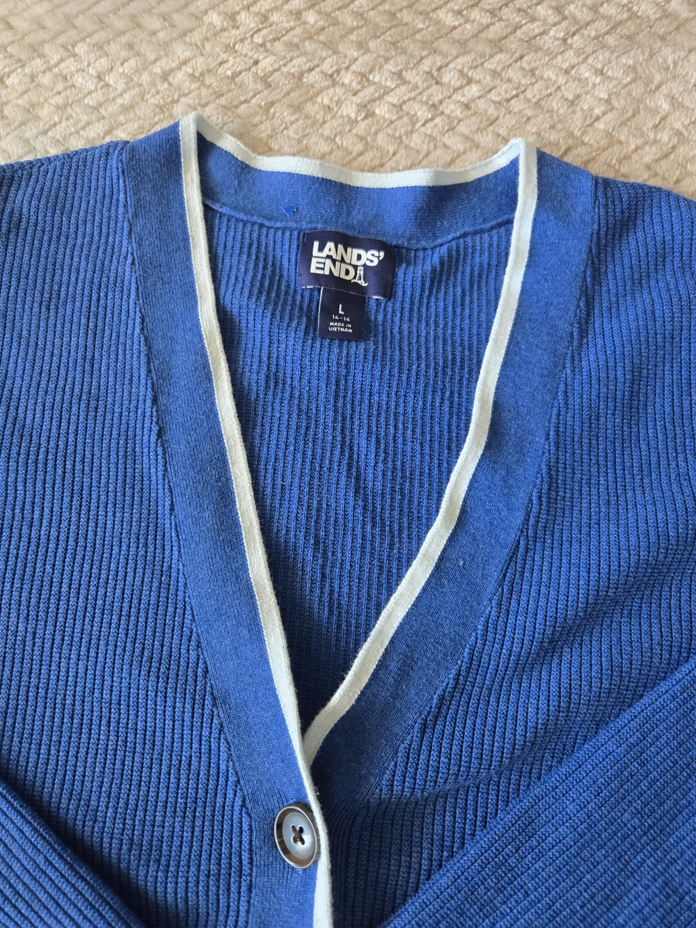Lands' End Blue Cotton Twin Set Cardigan & Shell | Preppy Coastal Cottagecore L